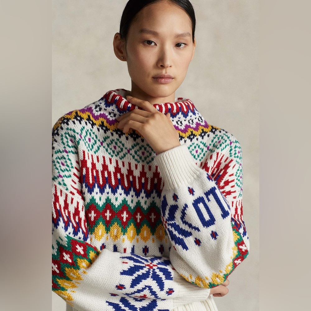 Polo Ralph Lauren Logo Mockneck Wool Fair Isle Intarsia Sweater